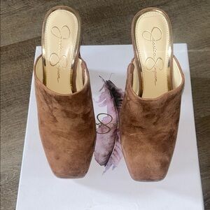 Jessica Simpson Chestnut Suede Square-Toe Mule Slides